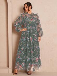 SHEIN Unity Plus Size Pleated Splice Long Sleeve Dress, Casual & Vacation Maxi Women Outfit Fall Cloth For Women