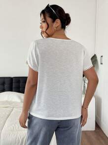 SHEIN Frenchy Plus Size Women Solid Color Round Neck Ruffle Sleeve Casual T-Shirt - White - View 2