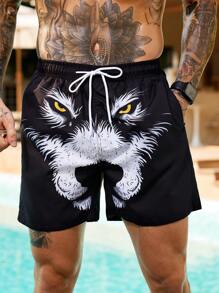 Surfspeed Men's Front-Tie Animal Print Simple Casual Beach Shorts - Black and White - View 4