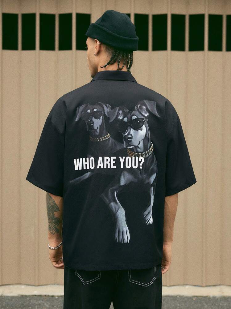 AXEPEAK Men's Loose Digital Printed Short Sleeve Shirt - Black - View 5