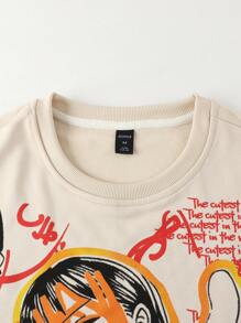 ROMWE MEN Men's Loose Fit Anime Cartoon Character Print Short Sleeve T-Shirt - Apricot - View 2