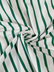 SHEIN Frenchy T-shirt vert ample et décontracté pour femme grande taille avec rayures, sequins et broderie - Vert - Voir 6