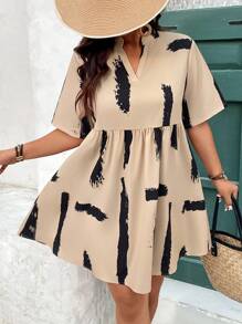 SHEIN Frenchy Plus Size V-Neck Short Sleeve Casual Dress, Suitable For Summer