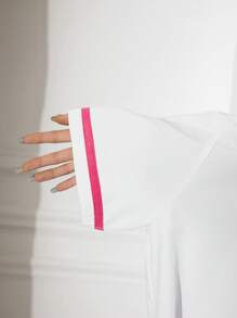 Scrubzie 手术服和手术上衣-短袖、白色衬衫和粉色裤子套装，女士牙科诊所工作制服 - 白色 - 查看 9