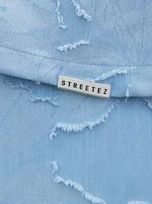 AXEPEAK Bộ áo sơ mi tay ngắn rộng rãi cắt xẻ hiệu ứng denim cho nam và quần short, phong cách đường phố, trang phục thoải mái - Màu xanh nhạt - Xem 7