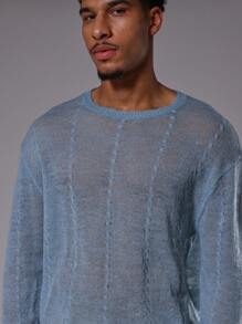Musero Textured Lightweight Sheer Knit Sweater Spring Summer - Baby Blue - View 4