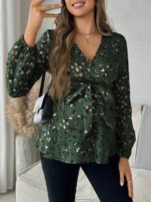 SHEIN Blouse de maternité col en V manches longues, minimaliste et , convient pour l'été