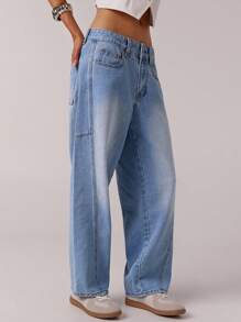 Forever 21 New Summer Low Waist Loose Casual Washed Blue Denim Women's Harem Pants - Baby Blue - View 5