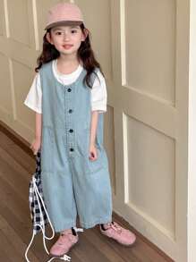 DAZY Young Girls Denim Bib Pants And Overall Pants, Fall Outfits - Blue - View 7