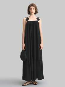 Ontre Vestido largo primavera/verano 2025 de mujer, unicolor, con apliques florales sin mangas, elegante y casual, adecuado para vacaciones, festivales de música, uso diario, Pascua, verano, vacaciones, eventos de bodas