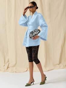 SHEIN X ELOISA & ORSON COSMINA Vestido elegante de mujer con escote en V y mangas abullonadas