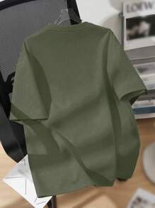 Teen Boy Casual Minimalist Round Neck Short Sleeve T-Shirt, Suitable For Summer - Army Green - View 2