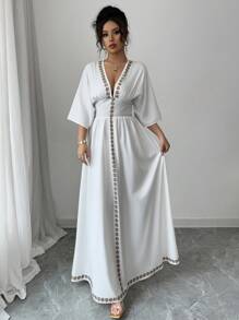 Rafferiza Elegant Floral Retro Pattern Waist Drawstring Dress With Short Sleeves For Women