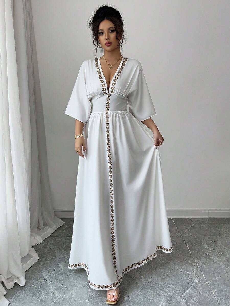 Rafferiza Elegant Floral Retro Pattern Waist Drawstring Dress With Short Sleeves For Women