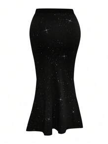 Große Größen Maxirock in Meerjungfrauenform mit Glanz und Raffungen für Damen, elegant