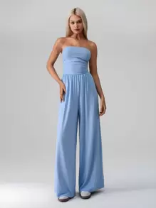 SHEIN Unity Casual Pleated Loose Jumpsuit, Simplistic And Fashionable Design, Suitable For Summer