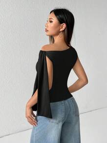 SHEIN PETITE Casual Solid Color Halter Neck Tie Up Cami Top For Summer - Black - View 2