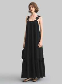 Ontre Vestido largo primavera/verano 2025 de mujer, unicolor, con apliques florales sin mangas, elegante y casual, adecuado para vacaciones, festivales de música, uso diario, Pascua, verano, vacaciones, eventos de bodas