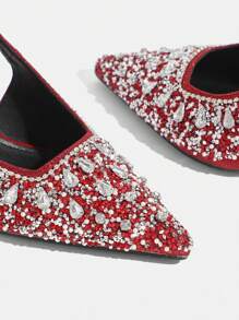 CUCCOO TILAWA Women's Pointed Toe Rhinestone High Heels Burgundy Closed Toe Party Pumps - Burgundy - View 6