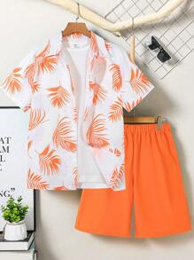 Casual Cool Teenage Boys Long Sleeve Hoodies And Pants Suit, School, Campus, College - Orange - View 1