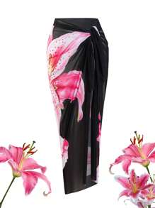 Swim Oasis Túnica larga de gasa con estampado floral Oasis para mujer talla grande para vacaciones en la playa en verano