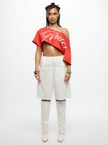 SUMWON WOMEN 露肩舞蹈新娘婚礼 T 恤短款上衣新娘派对单身派对休闲宽松庆祝衬衫舞蹈工作室表演服