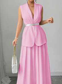 Elenzga Costume composé d'une veste blazer décontractée et élégante et d'une jupe plissée