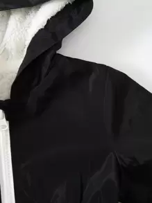 SHEIN 女童姐妹装设计，休闲百搭运动简约撞色滚边防风内衬收腰派克大衣，适合秋冬季节穿着，保暖防风，姐妹装，日常穿着，女童外套，春季外套 - 黑色 - 查看 6