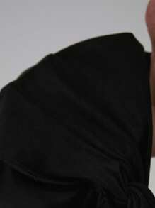 TRNVIE 女士纯色短款露背扭纹背心 - 黑色 - 查看 6