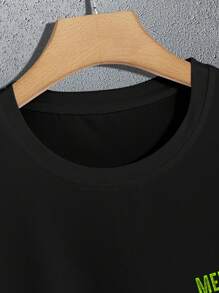 Manfinity EMRG Men's Slogan Angel Print Crew Neck Short Sleeve Casual T-Shirt Men Graphic Ts T Shirts Men Graphic T Shirts Graphic Men T Shirts Graphic - Black - View 3