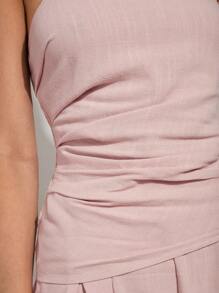 COSMINA Women's Simple Solid Pink Halter Neck Ruched Blouse, Fashionable For Summer - Pink - View 5