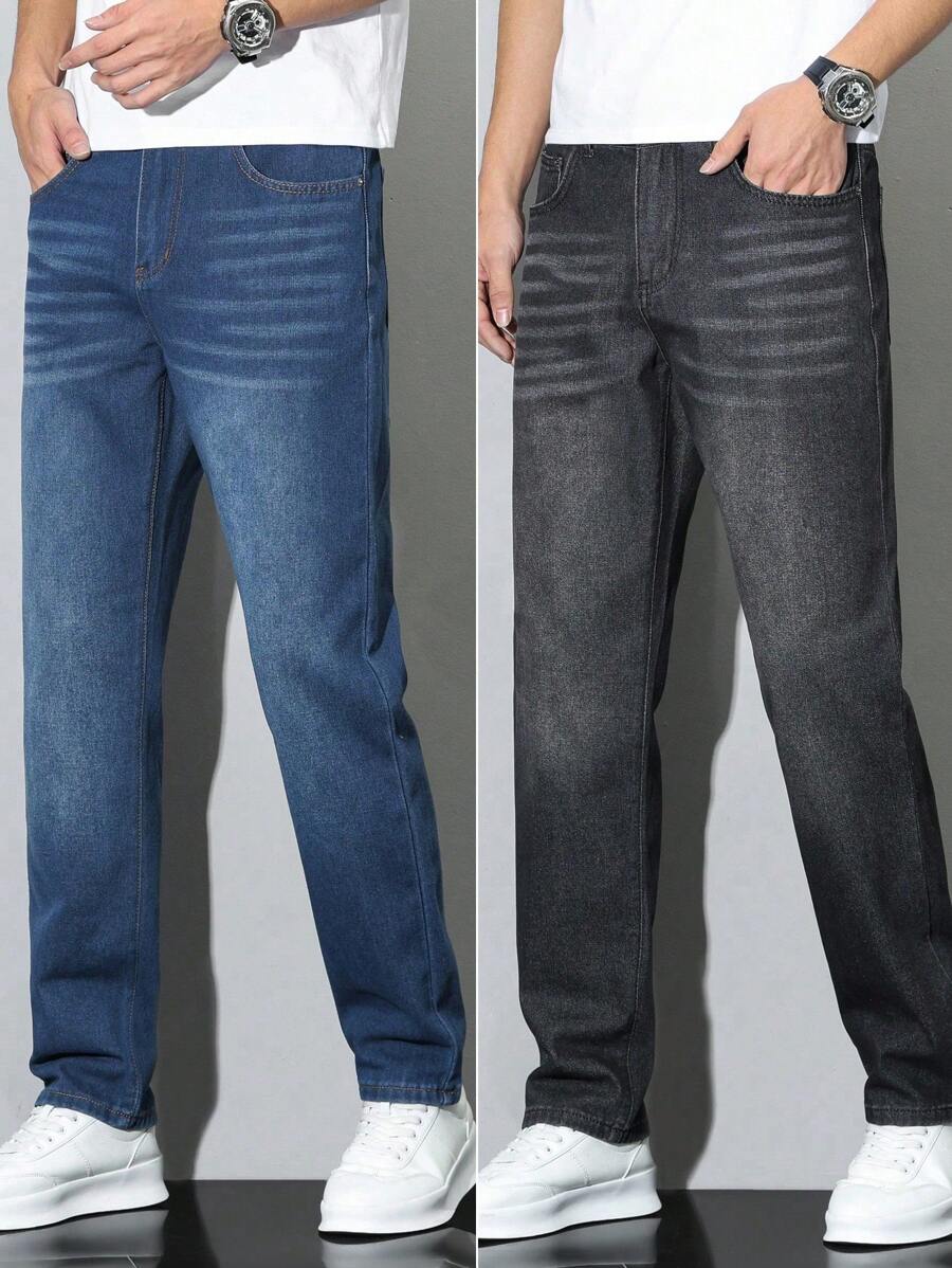 Manfinity Homme Men's Simple Pocket Straight Leg Jeans, Casual Everyday Wear - Multicolor - View 1