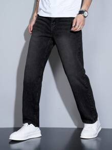 Manfinity Homme Casual Denim Jeans, Suitable For Summer - Black - View 7