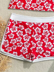 Swim Mod 2 món/Bộ đồ bơi hở lưng in họa tiết hoa đi biển cho nữ - Đỏ - Xem 6