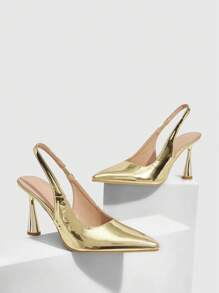 CUCCOO SZL Tacones altos de punta fina y tira sexy para mujer con tacón dorado