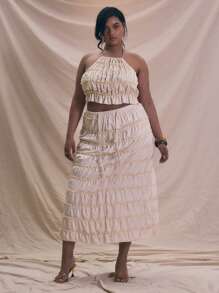 MUSERA Plus Size Tiered Tie Waist Maxi Skirt For Spring, Vacation, Summer, Holiday, Elegant