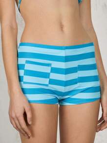 COUREZ Set bikini cu dungi albastre, decolteu halter, cu pantaloni scurți tip bot, ținute de vacanță, ținute de plajă, set din 2 piese, pentru vara Y2K, vintage