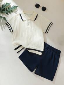 Souflis Souflis 2pcs Young Boy Short Sleeve Shirt & Shorts Set, Spring/Summer Summer Holiday