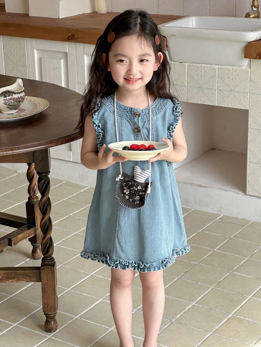DAZY Young Girls Casual Denim Dress Vacation - Light Wash - View 1
