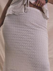 MUSERA Plus Pattern Knit Straight Maxi Skirt, Holiday, Elegant Vacation Summer - Cream - View 5