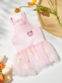 PETSIN 1pc Pet Cat Dog Knit Sweet Daisy Embroidery Tulle Puff Suspender Dress, Suitable For Spring/Summer - Multicolor - View 2