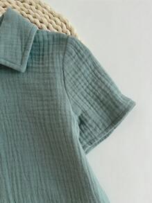Loomiva 2 pezzi set per bimbo: camicia a maniche corte tinta unita e pantaloncini vita elastica