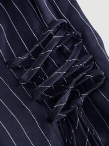 SHEIN MOD V-Neck Sleeveless Side Tie Waist Straight Pants Navy Striped Suit Set,Early Autumn Outfit Back To School Preppy Tops 2pcs Set Navy Pants Old Money Style,Business Casual Women,Office Wear Women Set.Striped Navy Set,Professional Clothes