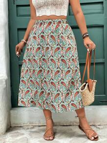 SHEIN Frenchy Plus Size Minimalist Fashionable Skirt, Suitable For Summer - Multicolor - View 3