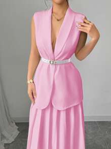 Elenzga Costume composé d'une veste blazer décontractée et élégante et d'une jupe plissée