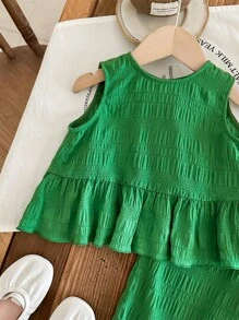 Baby Girls Green Vest And Pants 2 Pieces Outfit, Cute Summer Vacation Set