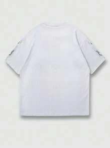 ROMWE MEN Street Life Camiseta de cuello redondo de manga corta con estampado gráfico Y2K para hombres, apta para uso casual diario en primavera y verano