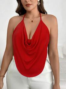 SHEIN PETITE CURVE 夏季大码性感纯色围脖领露背吊带背心