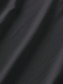 SHEIN CURVE+ 大码女式荷叶边圆领休闲短袖舒适上衣，适合夏季日常穿着 - 黑色 - 查看 4