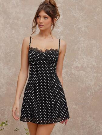 L'Amorae 女式波尔卡圆点迷你连衣裙，适合夏季的简约风格